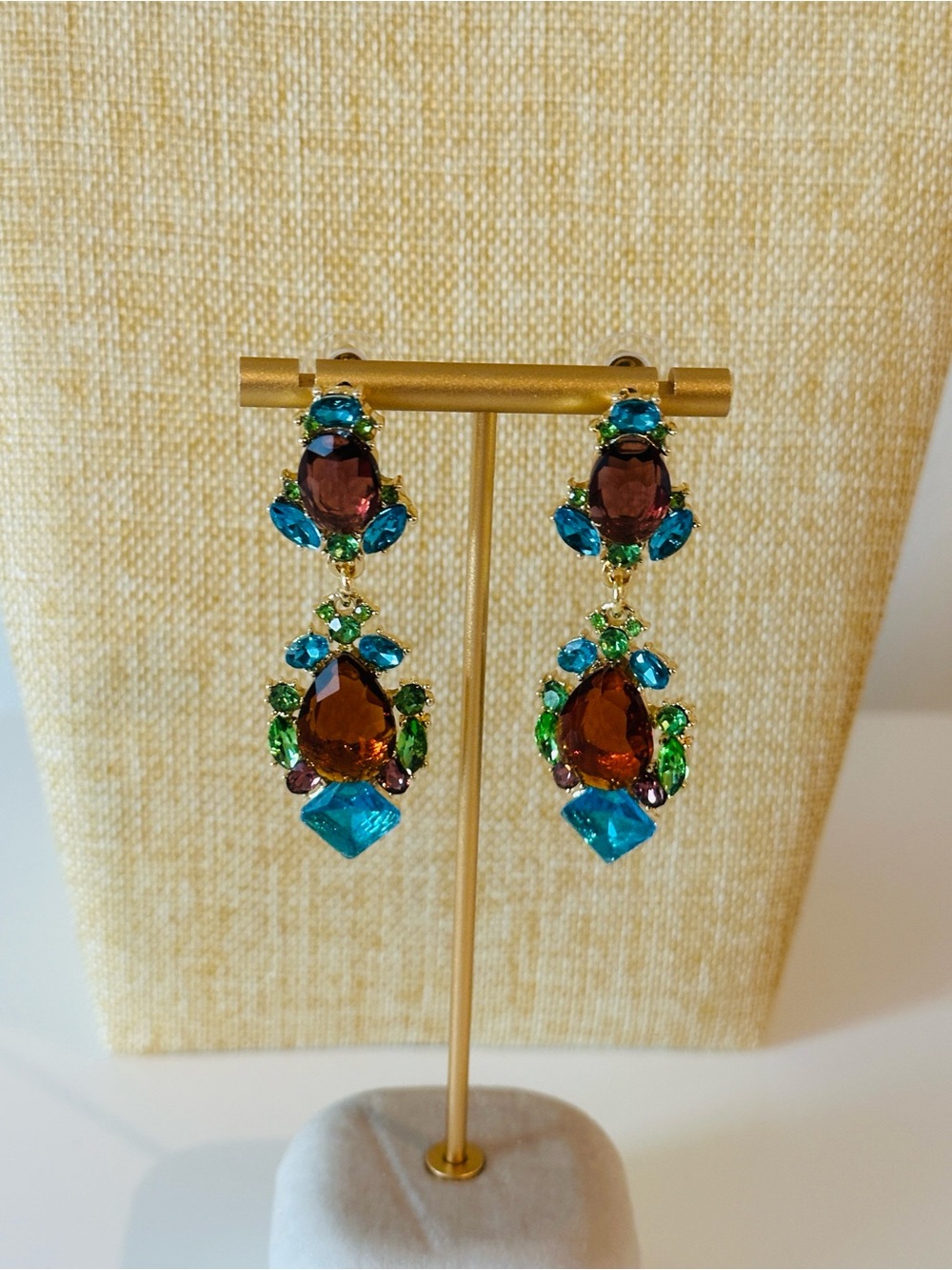 Fashion Jewelry Multicolor Crystal Teardrop Earrings - Gold
